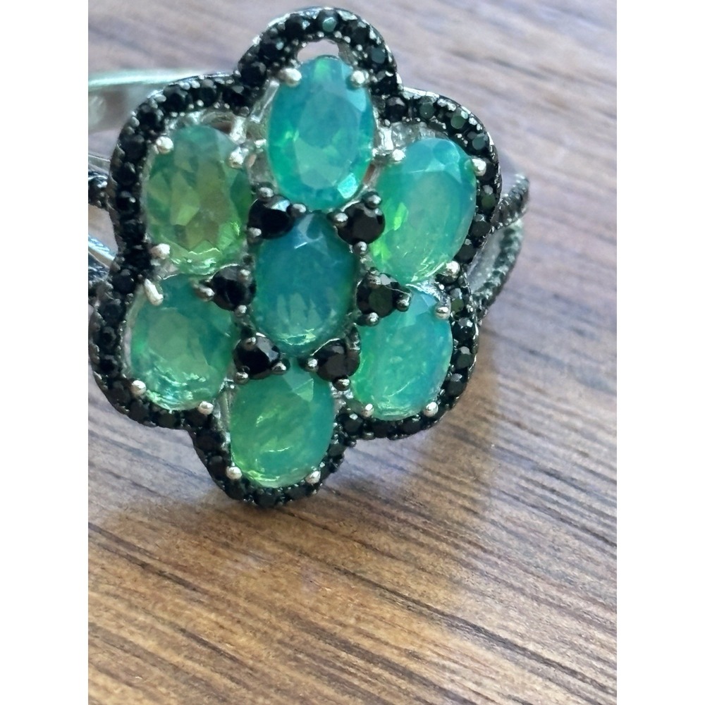 QVC GENUINE OPAL & BLACK ONYX RING .925 Sterling Silver Sz 9